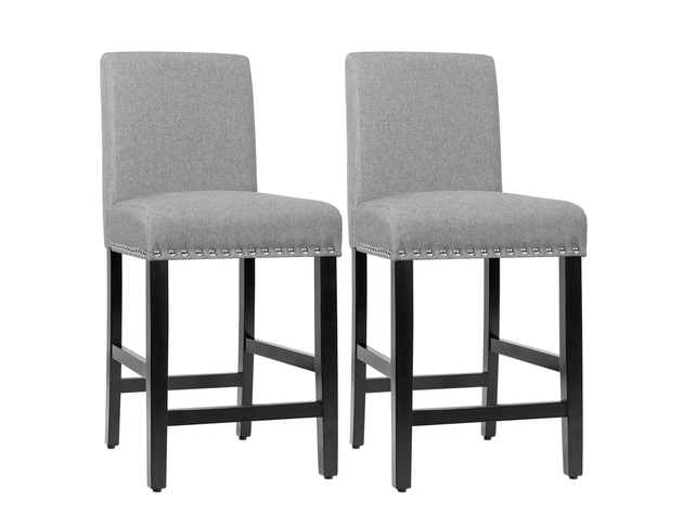 Costway Set of 2 25'' Kitchen Breakfast Chairs Nailhead Bar Stools - Gray