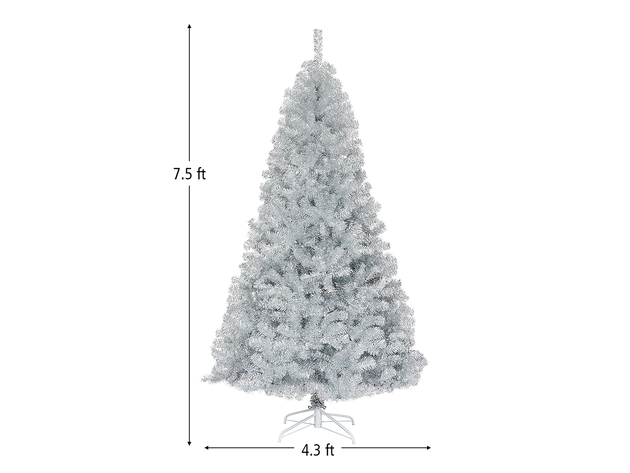 Costway 7.5Ft Hinged Unlit Artificial Silver Tinsel Christmas Tree Holiday w/Metal Stand - Silver