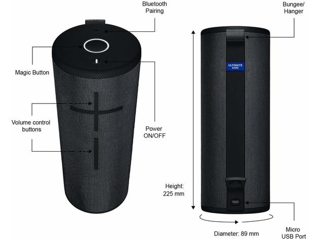 Ultimate Ears Megaboom 3 Portable Waterproof Bluetooth Speaker - Night Black- (Refurbished, No Retail Box)