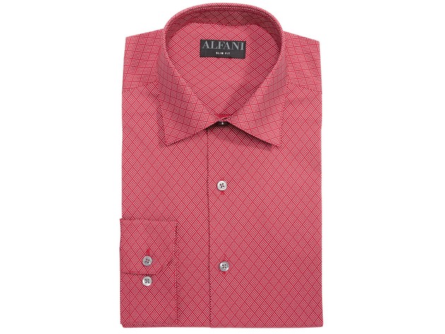 Alfani Men's Slim-Fit Performance Stretch Easy-Care Dress Shirts  Red Size 32-33