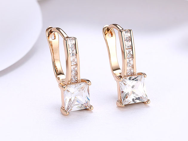 Gold Leverback Earrings with Micro Pav'e Swarovski Crystals