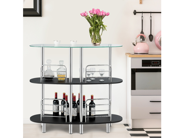 Costway Bar Table Wine Storage Home Liquor Pub Table w/Tempered Glass Top & 2 Shelves