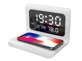 Alarm Clock with 10W Wireless Charging & LED Display (White/2-Pack)