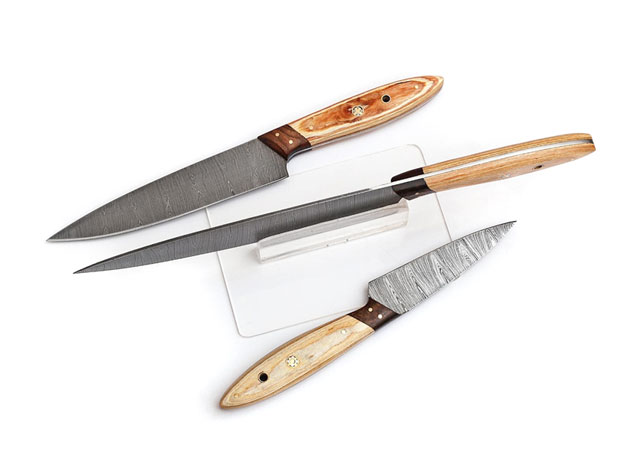 Hand-Forged Damascus Steel Chef Knife Set: 3 Pieces