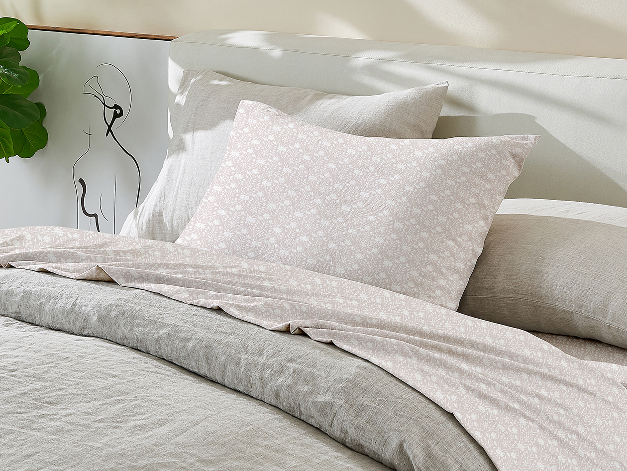 4-Piece Floral Print Microfiber Sheet Set (Diamond Gray/Queen)