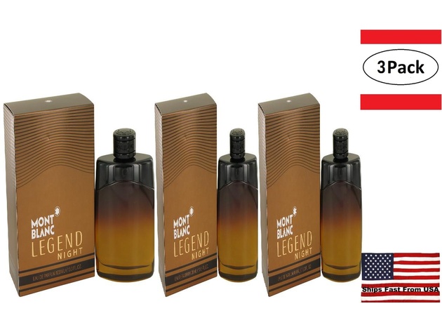 3 Pack Montblanc Legend Night by Mont Blanc Eau De Parfum Spray 3.3 oz for Men