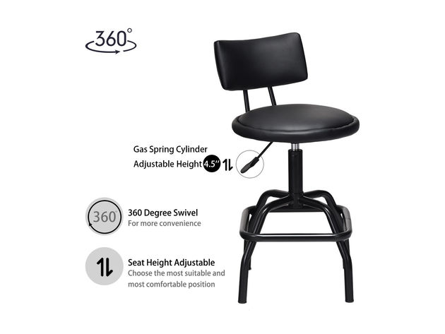 Costway Adjustable Swivel Bar Stool PU Leather Steel Frame Chair W/Backrest&Footrest Low Back - Black