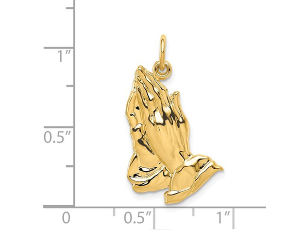 14K Yellow Gold Praying Hands Pendant Necklace with Chain