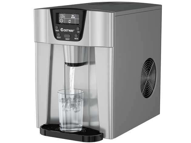 Costway 2 In 1 Ice Maker Water Dispenser Countertop 36Lbs/24H LCD Display Portable New - Sliver