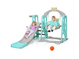 Costway 4-in-1 Toddler Climber and Swing Set w/ Basketball Hoop & Ball Pink\Green - Green
