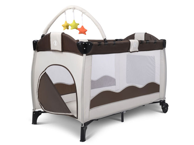 Coffee Baby Crib Playpen Playard Pack Travel Infant Bassinet Bed Foldable - Coffee
