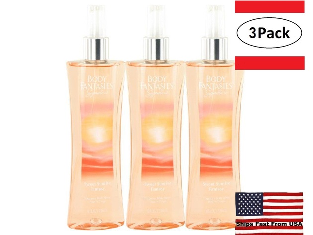 3 Pack Body Fantasies Signature Sweet Sunrise Fantasy by Parfums De Coeur Body Spray 8 oz for Women