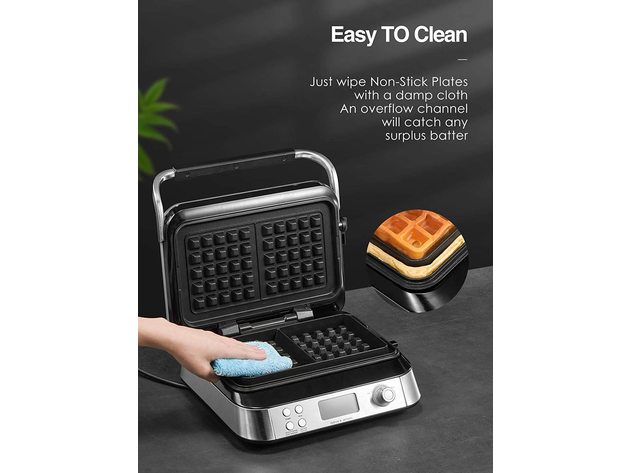 AICOOK Smart Pro Belgian Waffle Maker, 5 Different Programs, Silver