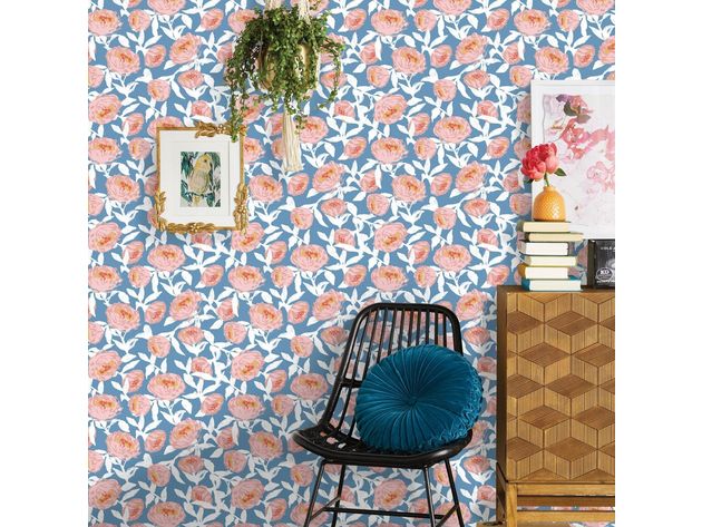 Opalhouse Floral Bloom Amidst Peel and Stick Smooth Out Design Wallpaper, Covers 27.5 Square Feet, Blue/White
