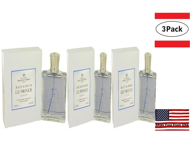 3 Pack Monsieur Le Prince Elegant by Marina De Bourbon Eau De Parfum Spray 3.4 oz for Men