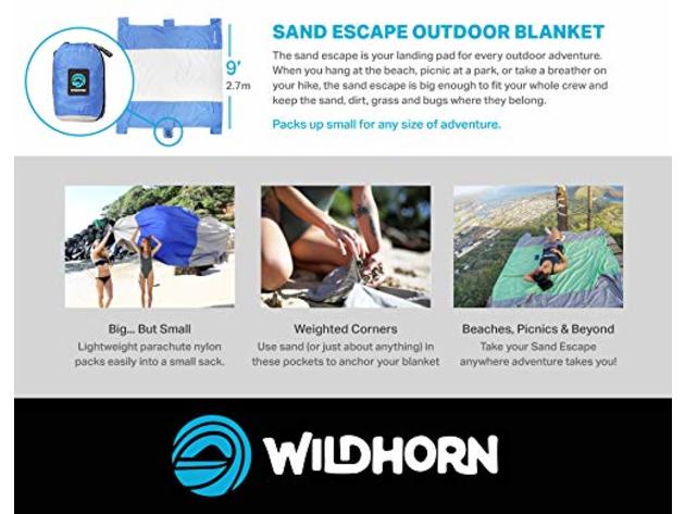 WildHorn Outfitters Sand Escape Parachute Nylon Sky Beach Mat Blanket 7' x 9' (Refurbished)