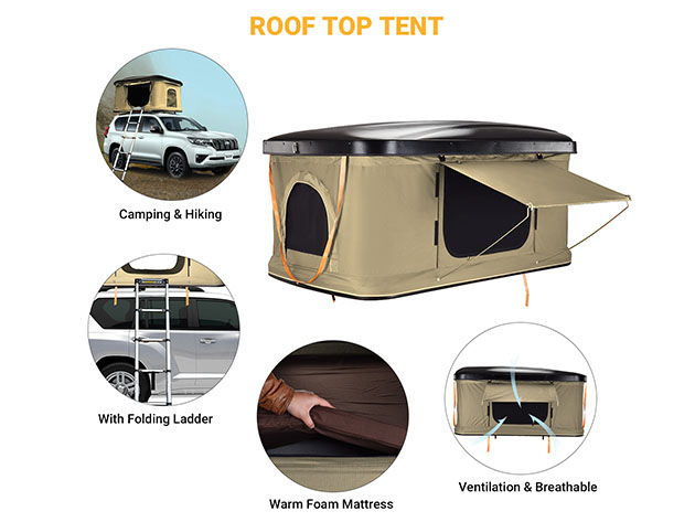 KingCamp 1-2 Person Hardshell Waterproof SUV Pop-Up Roof Tent (Black/Khaki)