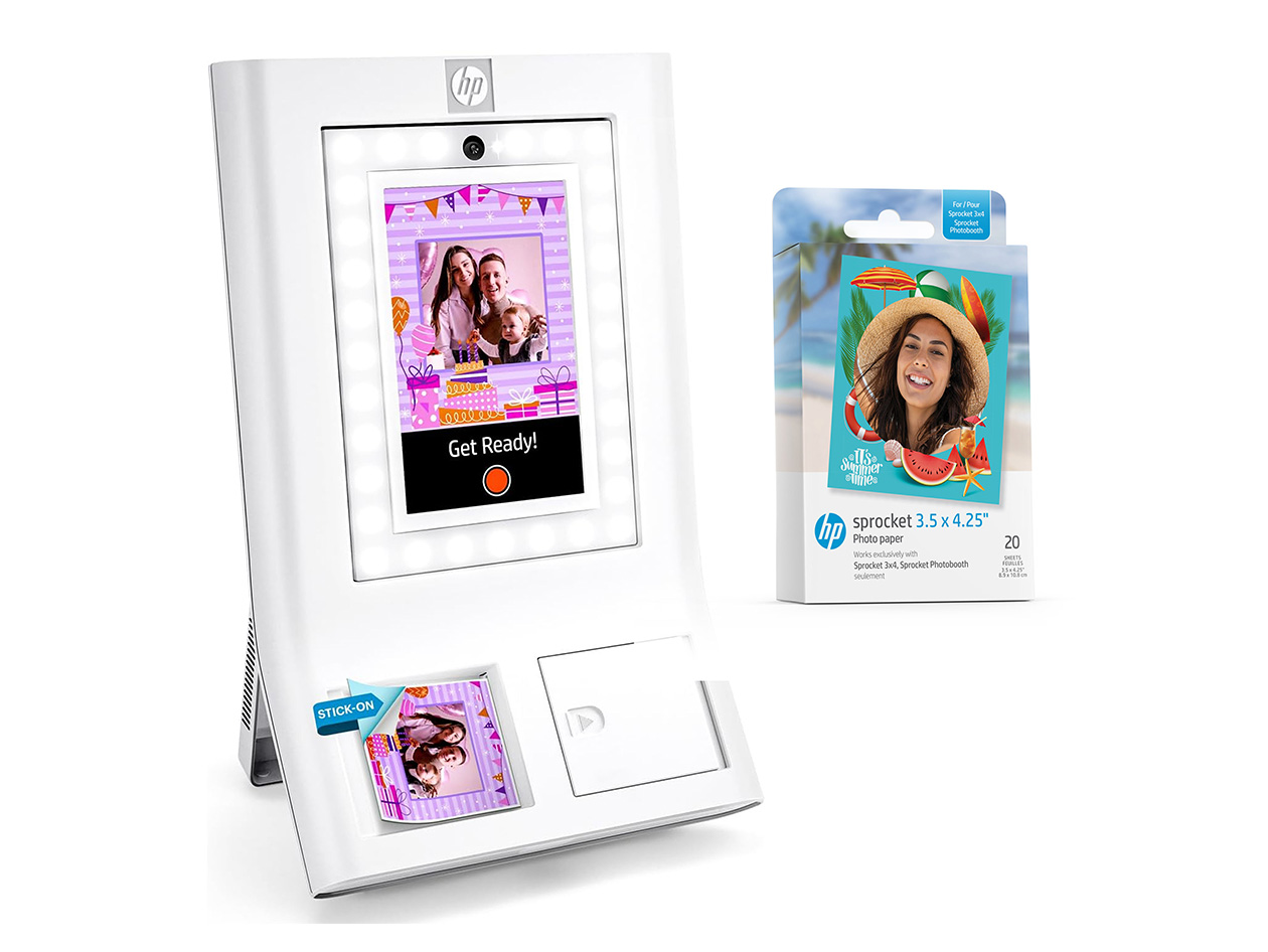 HP Sprocket Photobooth Instant Color Photo Printer + 20-Pack Paper Bundle