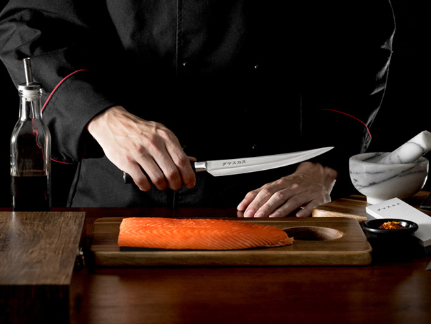 Damasukasu 3-Piece Japanese AKUMA Master Chef Blade Set with Whetstone