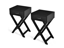 Costway 2 Piece Nightstand x-Shape Drawer Accent Side End Table Modern Home Furniture - Black