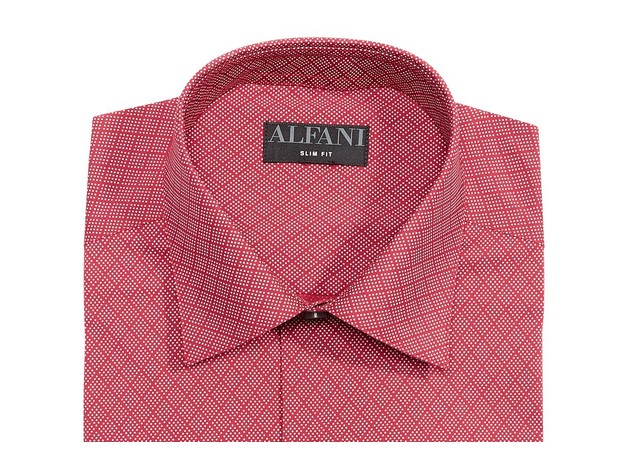 Alfani Men's Slim-Fit Performance Stretch Easy-Care Dress Shirts Red Size 34-35