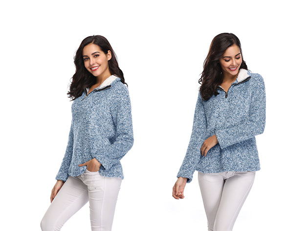 Half Zip Furry Pullover (Blue)