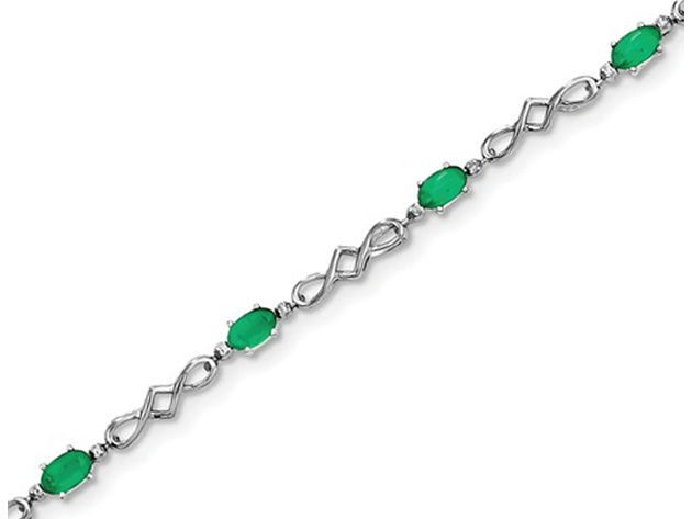 1.80 Carat (ctw) Natural Green Emerald Infinity Bracelet in Sterling Silver
