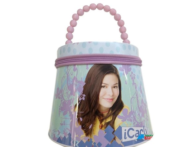 iCarly Round Tote Carry All Tin Box Lunchbox Lunch Box with Zipper - Purple