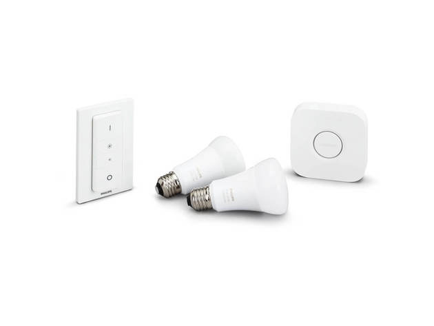 Hue 464776 White Ambiance Starter Kit(2 A19 Bulbs, Hub Bridge, and Dimmer Switch)