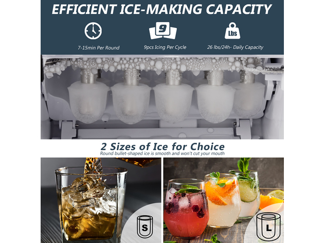 Costway Stainless Steel Ice Maker Machine Countertop 26Lbs/24H Self-Clean W/ Scoop New - Silver