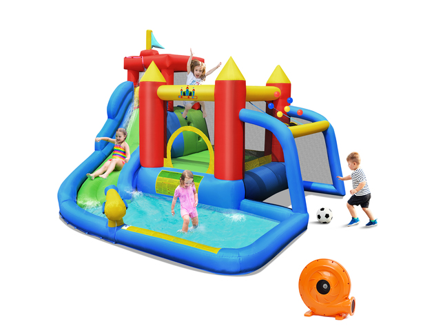 Costway Inflatable Bouncer Water Climb Slide Bounce House Splash Pool w/ Blower - Multicolor