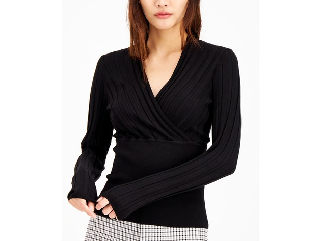 INC International Concepts Women s Surplice Sweater Black Size