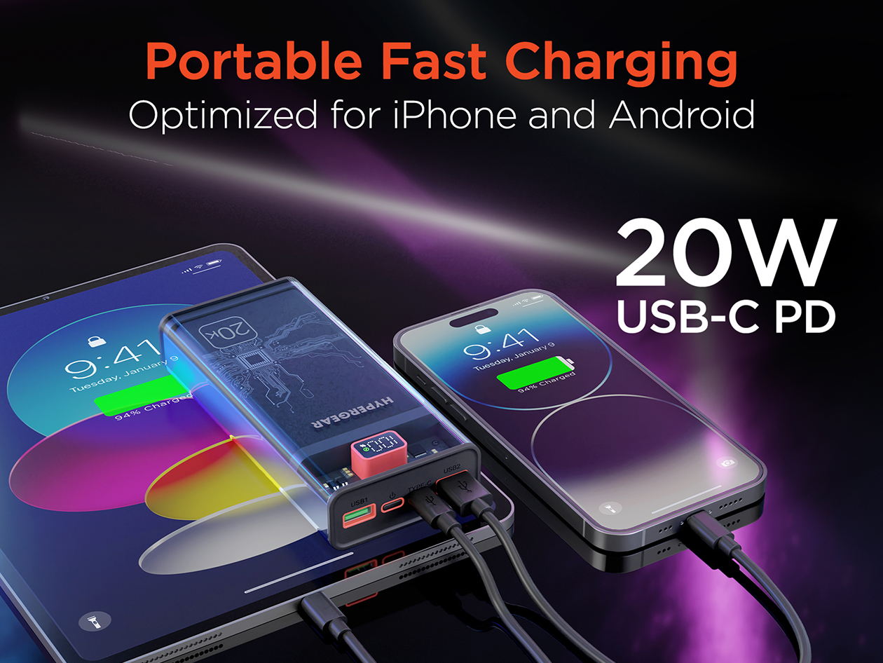 HyperGear ClearCharge 20,000mAh Transparent Fast Charge Power Bank with 20W USB-C PD