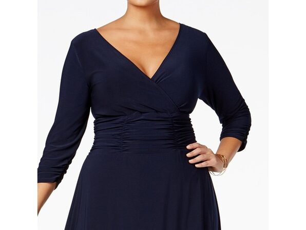 ny collection plus size ruched a-line dress Women's Blue Size 3 Extra Large Material: Cotton Blue A-Line Dresses | Color:Coral floral The Alyssa Ruched Midi