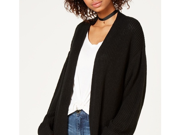 Ultra Flirt Juniors' Shaker-Stitch Cardigan Black Size Small