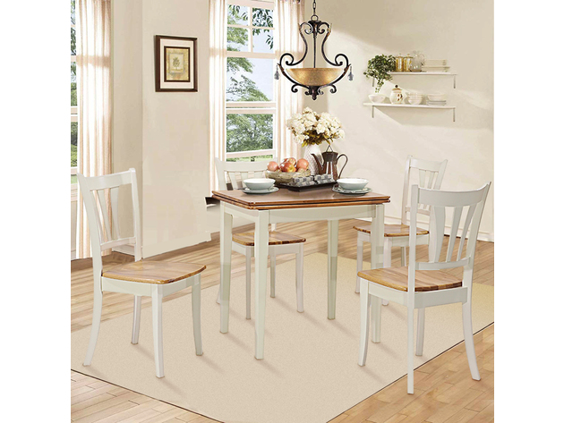 Costway Extendable 5 Piece Wood Dining Table Set 4 Chairs Kitchen Table w/Extension Leaf