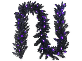 Costway 9ft Pre-lit Christmas Halloween Garland Black w/ 50 Purple LED Lights - Black