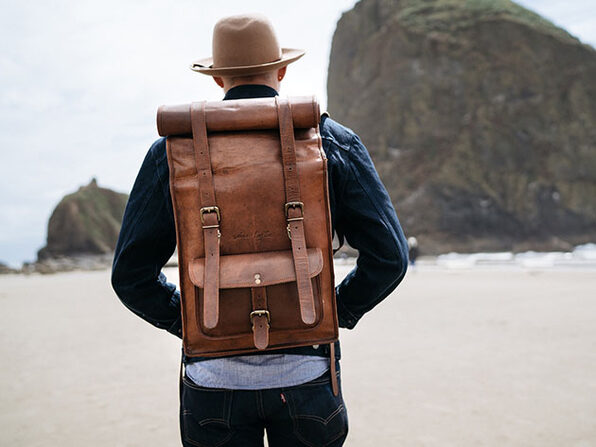 rolltop leather backpack