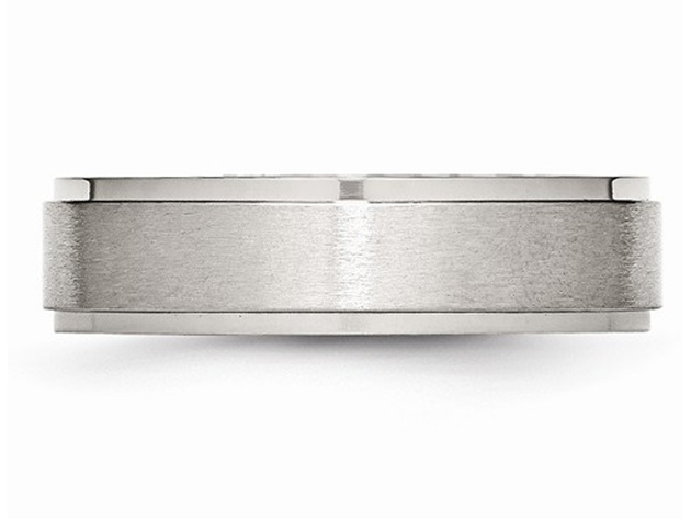 Mens Chisel 6mm Satin Stainless Steel Comfort Fit Wedding Band with Ridge - 13