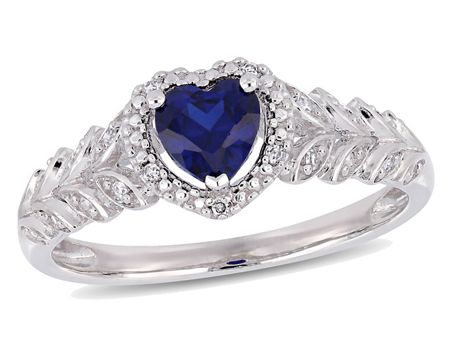 1/2 Carat (ctw) Lab Created Blue Sapphire Heart Promise Ring in 10K White Gold with Diamonds - 9