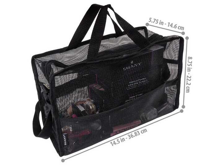 Shany Collapsible Mesh Bag Large See-Thru Travel Tote with Shoulder Straps Water-Resistant with Zippered Pockets Black