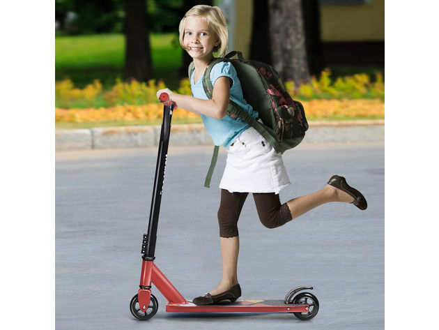Costway Lightweight Aluminum Freestyle Stunt Kick Scooter 2 Wheels Adults Teenagers Red - Red