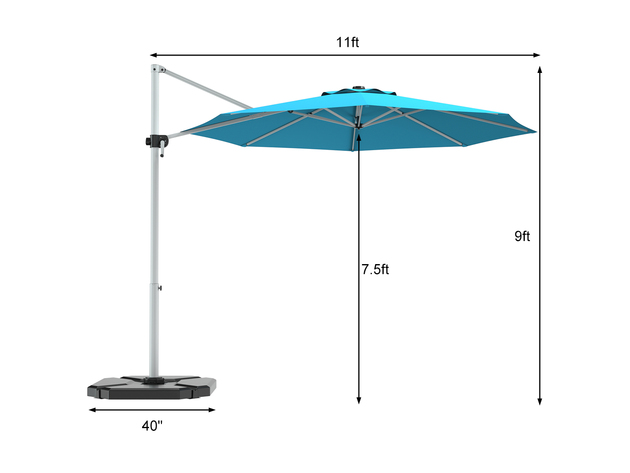 11' Patio Cantilever Offset Umbrella 360 degrees Rotation Aluminum Tilt ...