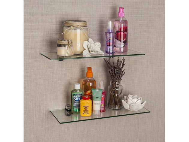 Danya B WL4015C Set Of 2 Clear Glass Floating Shelves With Chrome ...