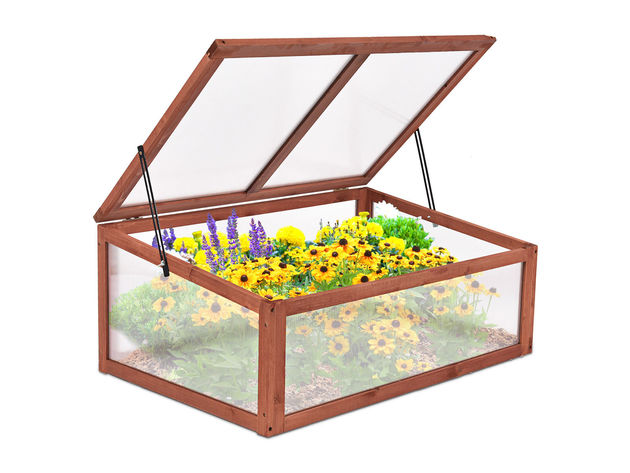 Costway Garden Portable Wooden Green House Cold Frame Raised Plants Bed Protection