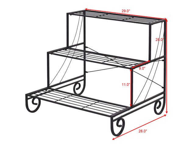 Costway 3 Tier Outdoor Metal Plant Stand Flower Planter Garden Display Holder Shelf Rack - Black