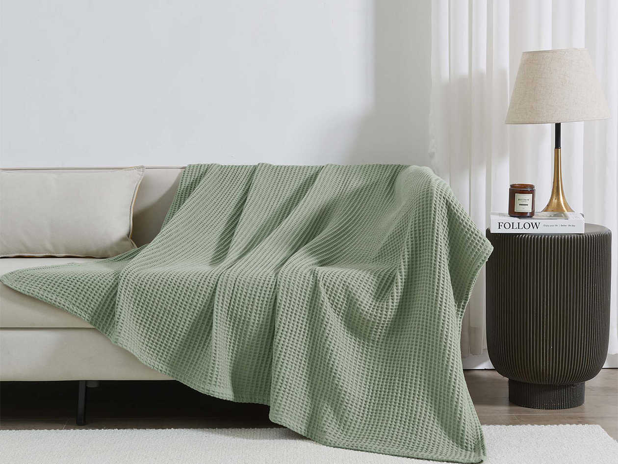 Vintage Cotton Waffle Blanket (Throw/Sage)