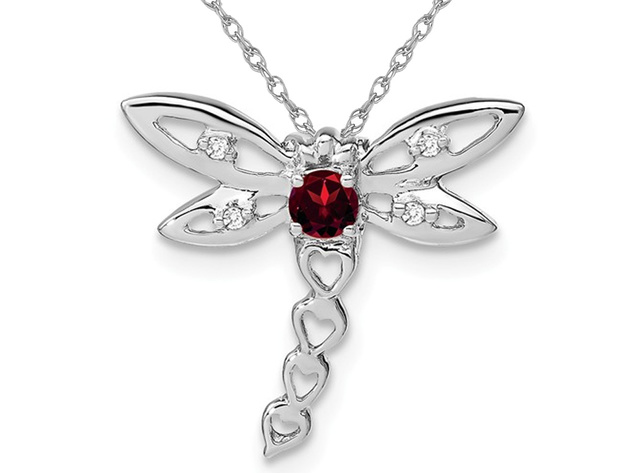 1/7 Carat (ctw) Garnet Dragonfly Charm Pendant Necklace in 14K