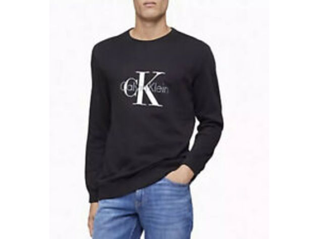 Calvin Klein Men's Metallic Logo Print Crewneck Sweatshirt Black Size Large