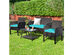 Costway 4 Piece Outdoor Rattan Furniture Set Patio Wicker Sofa w/Tempered Glass Table Cushioned Chair - Turquoise